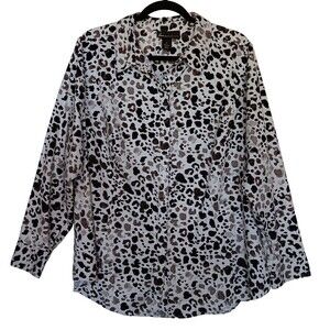 Lane Bryant Size 24 Animal Print Long Sleeve Button Front Blouse